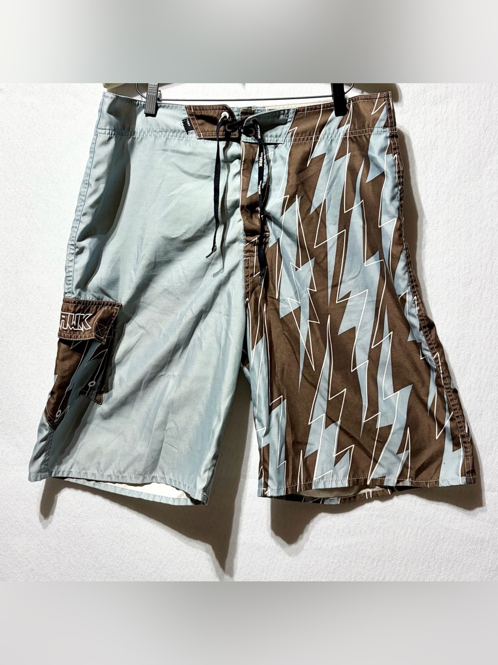 Tony Hawk Board Shorts Mens 36 Blue Brown Trunks Cargo Pocket Swim Surf Beach